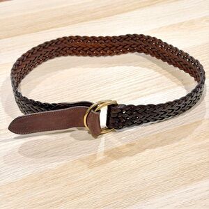 Mulberry Braided Leather Cinch Belt Sz 34 Bronze Buckle